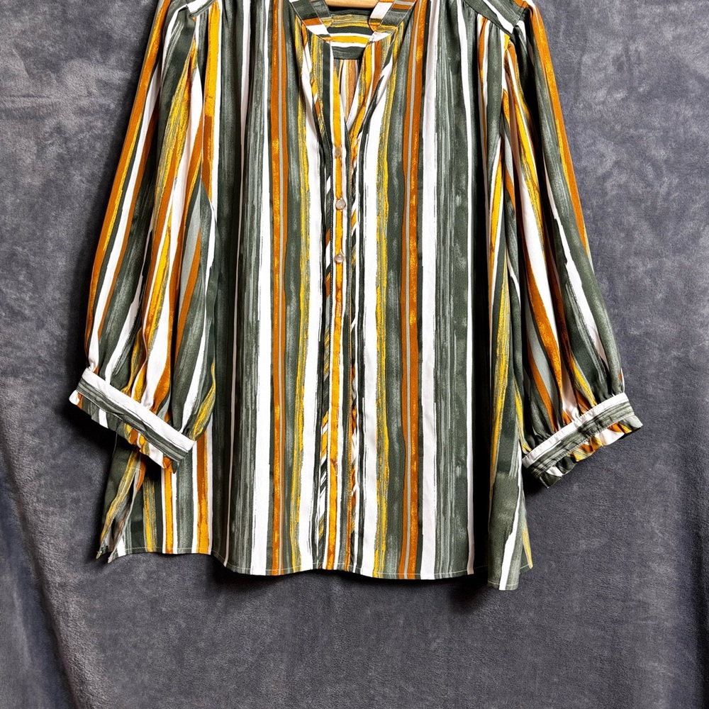 Allison Daley Green and Orange Striped Blouse